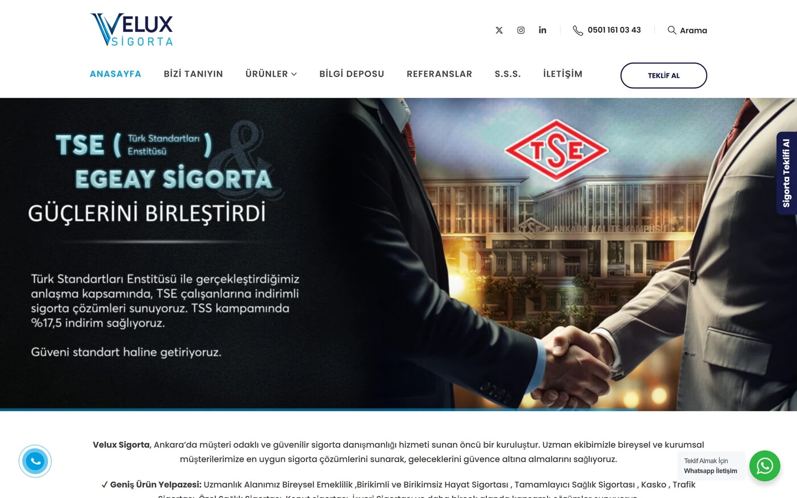 Velux Sigorta: sitenin ana sayfası